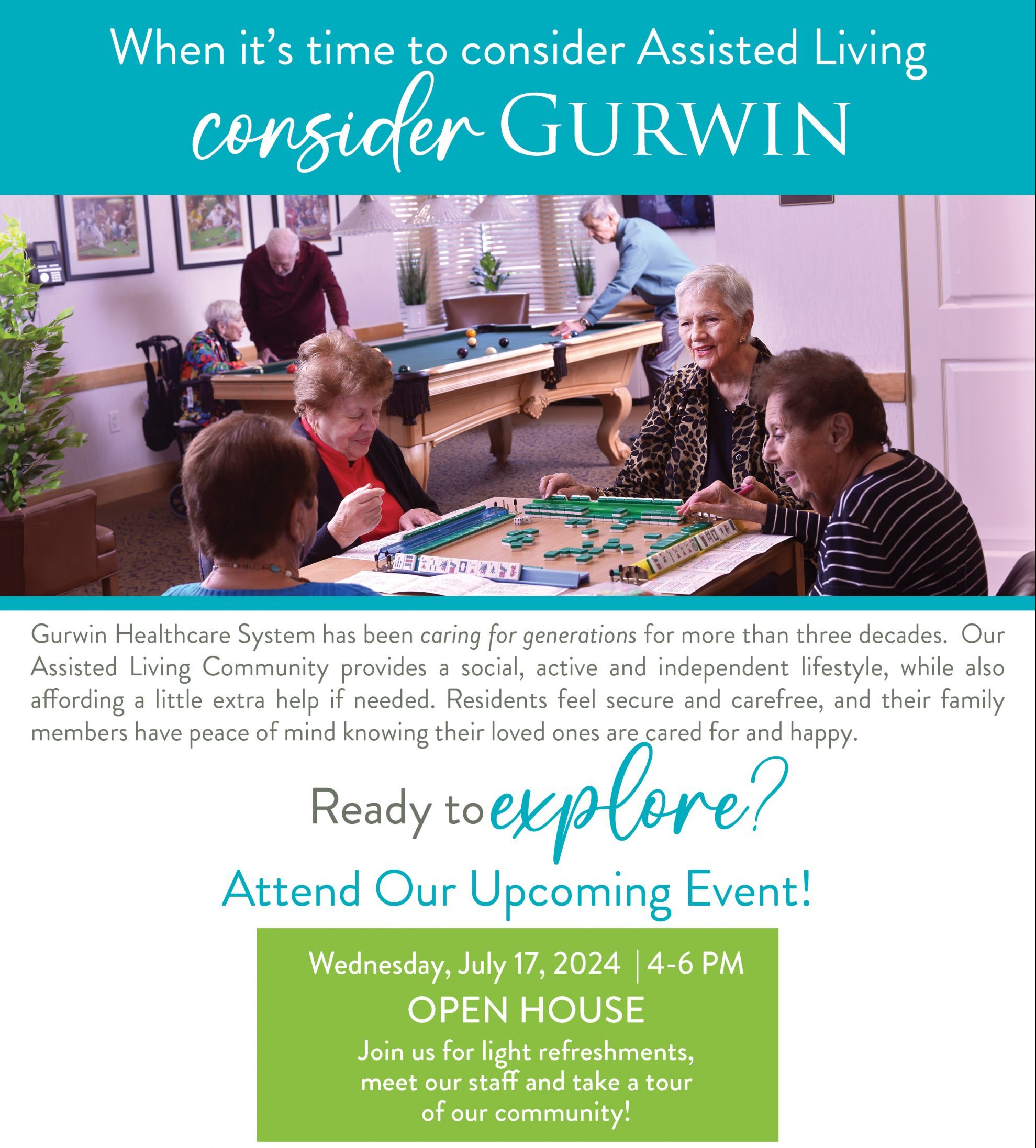 Come to our Open House and tour Long Island's Best Assisted Living Community!