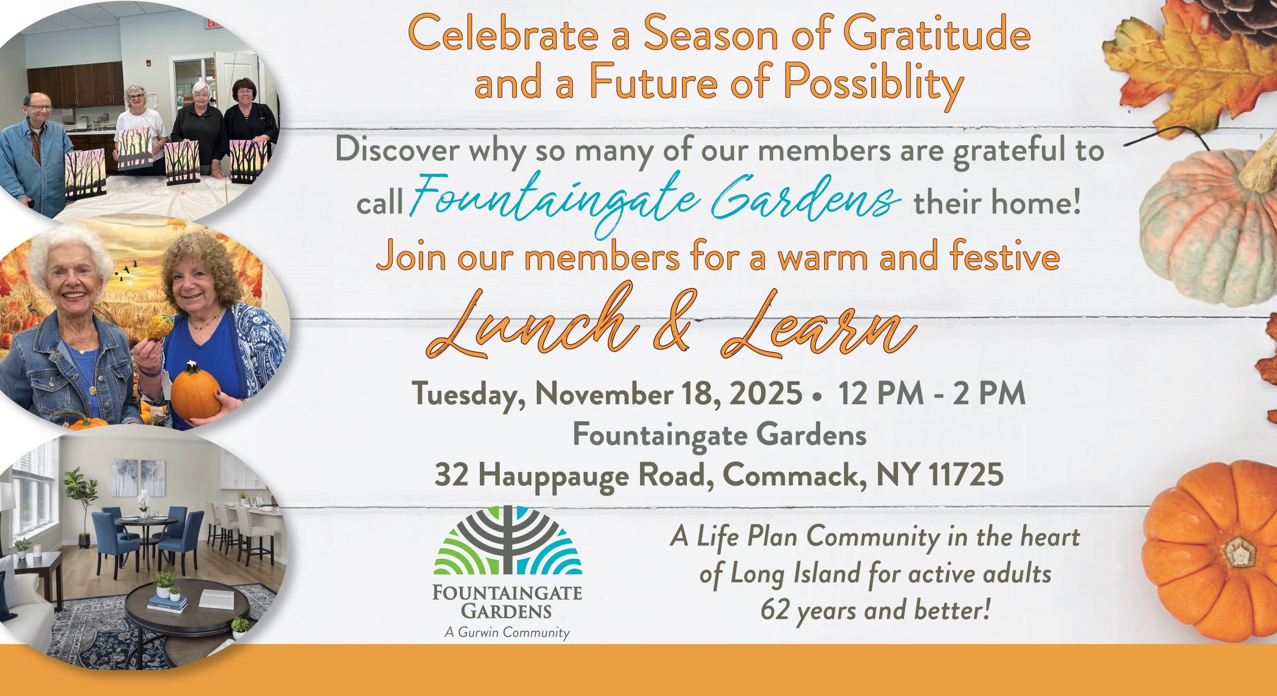 Fountaingate Gardens lunch and learn presentation. Come discover the ultimate in dynamic independent living