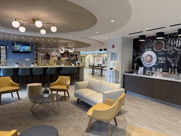 Resident, friends and family can gather for coffee, lunch and comfortable visits in our new Starbucks cafe